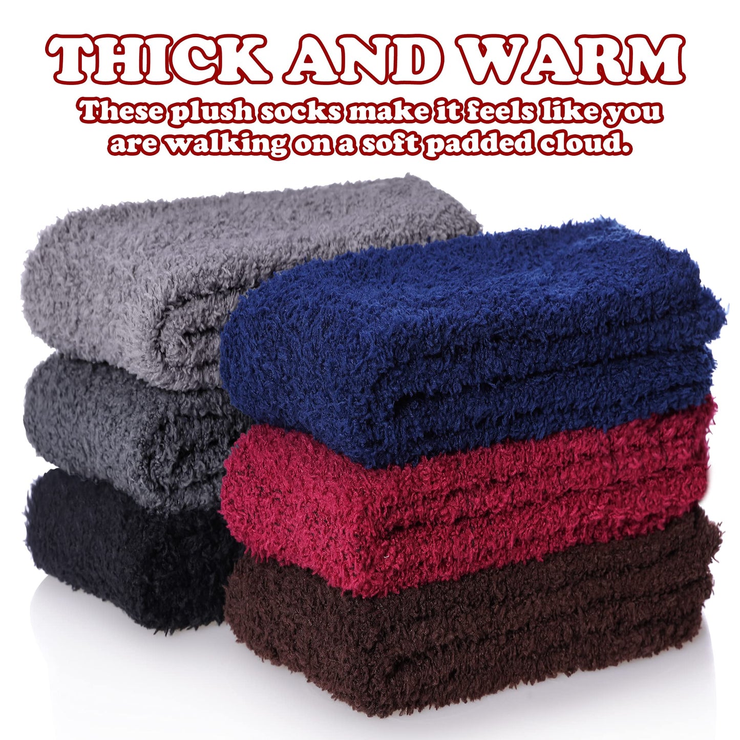 FNOVCO Non Slip Socks for Women Winter Warm Cozy Fuzzy Slipper Socks Soft Fluffy Hospital Socks with Grips (6 Pairs Classic Dark)
