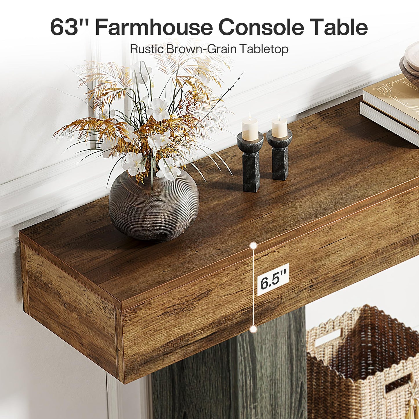 Tribesigns 63" Console Table, Farmhouse 2-Tier Entryway Table with U-Shaped Base, Narrow Long Wood Sofa Table Behind Couch Table for Living Room, Hallway, Foyer, Vintage Brown & Gray