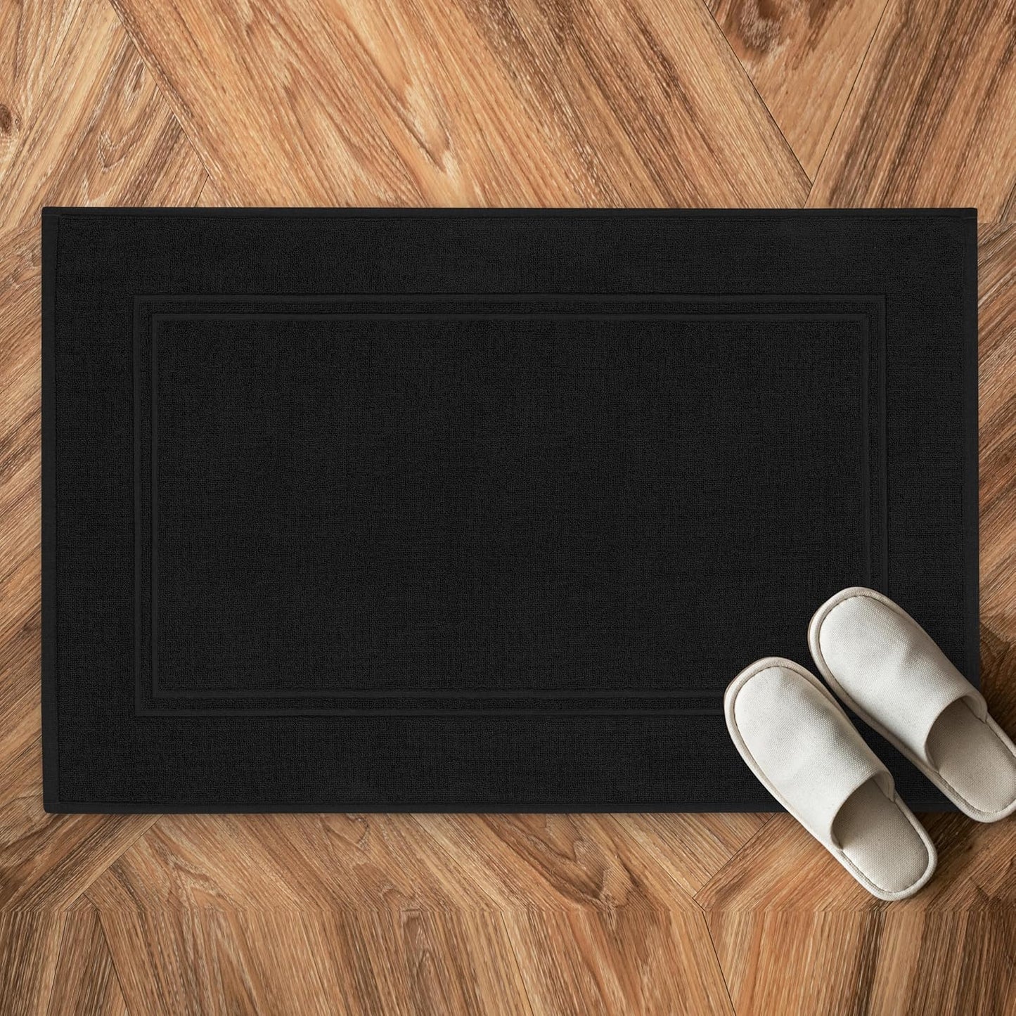 Tens Towels Pack of 2 Bath Mats 100% Cotton, 20 x 32 Inches, Super Absorbent, Hotel Quality Premium Floor Towels, Luxurious, Soft & Quick Dry, Not a Bathroom Rug, Black