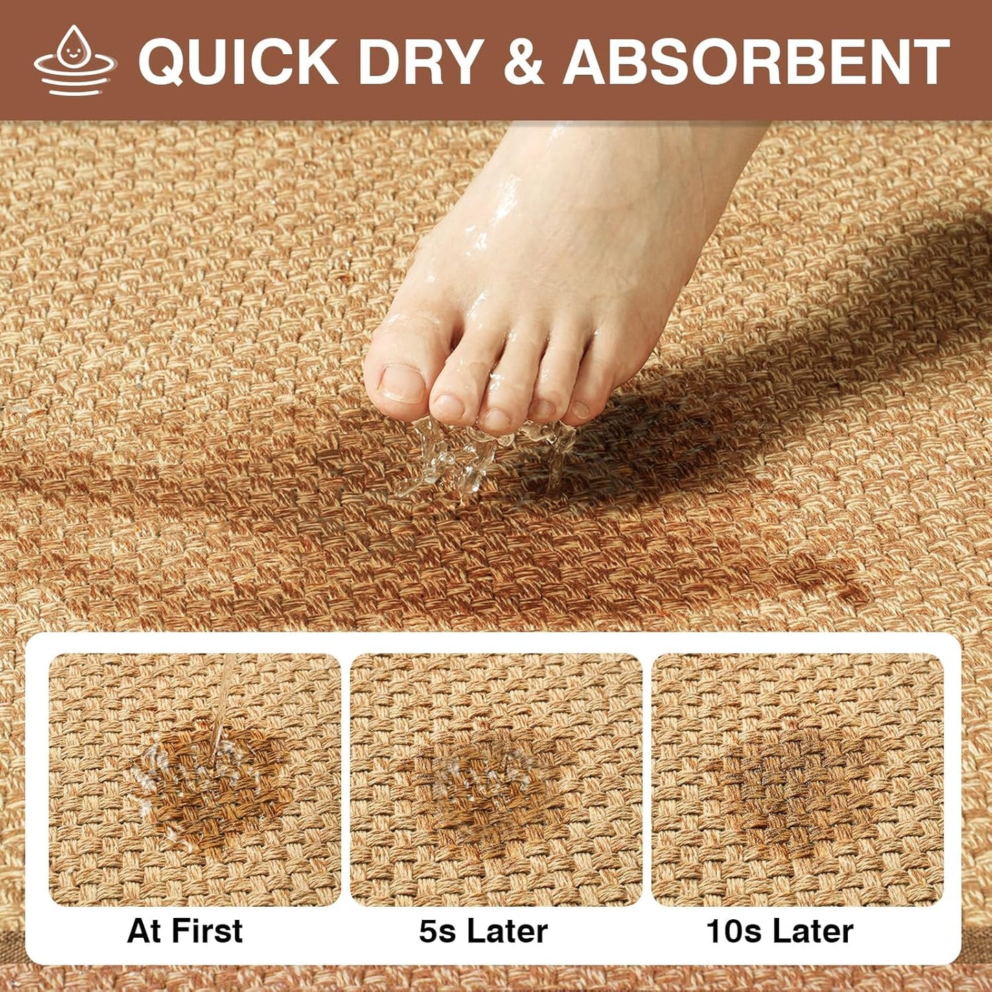 Ultra Thin Quick Dry Bathroom Rugs Mat 24x35, Non Slip Bath Mat for Bathroom Absorbent Mat Floor Rubber Backed Fit Under Door, Woven Washable Bath Rugs, Brown