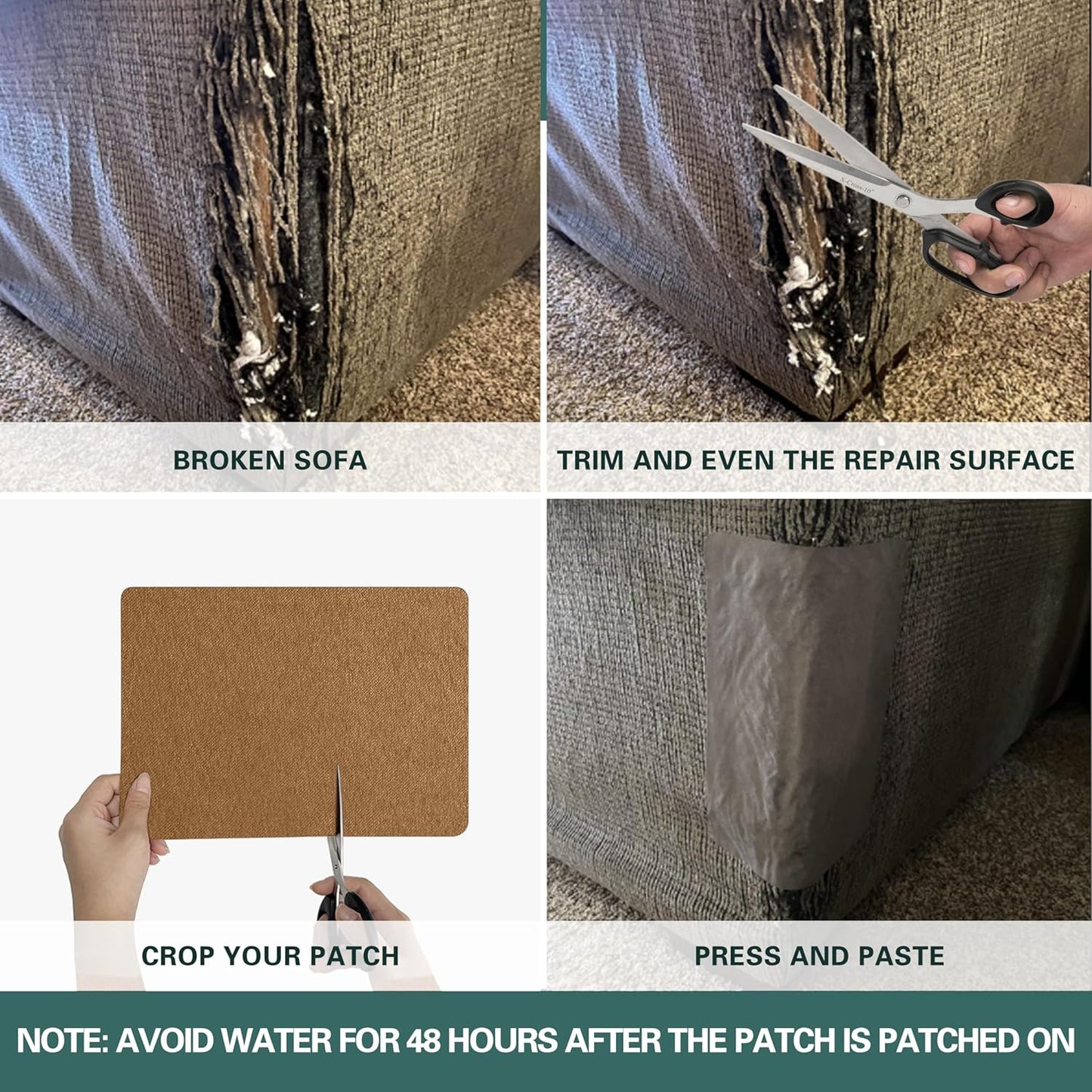 Azobur Couch Patch Repair Fabric,Microfiber Fabric, Self-Adhesive, for Sofa Repair and Upholstery, 2 Pieces, 9.5 x 11 inches (Gray)