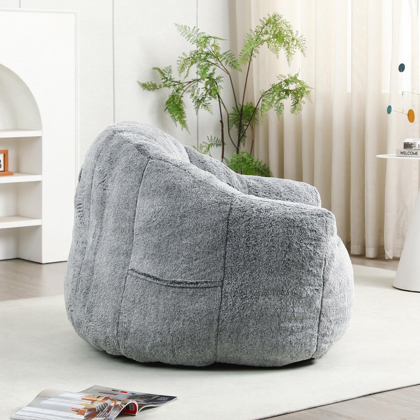 Casaround Bean Bag Chair, Bean Bag Sofa Chair with Armrests Stuffed High-Density Foam, Lazy Sofa Comfy Chairs BeanBag Chair for Adults in Living Room,Bedroom Reading,Chaise,Morden (Gray)