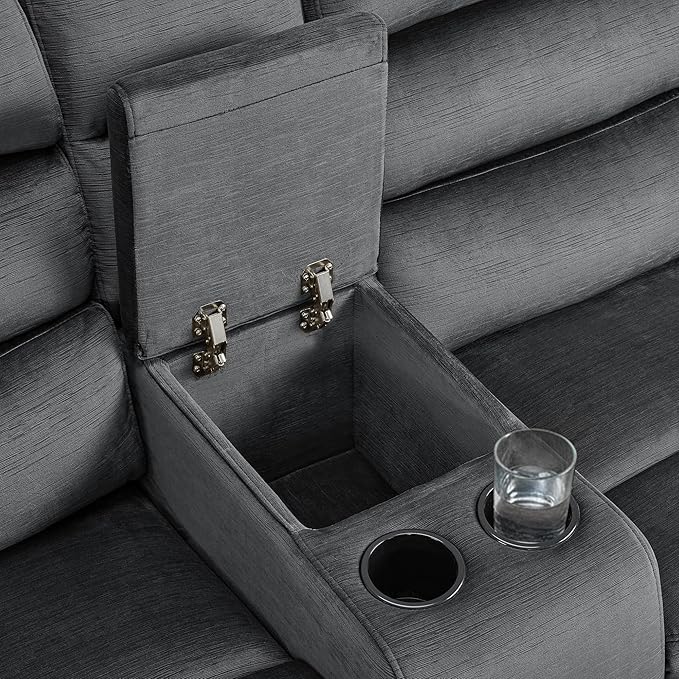 MCombo 73.8'' Wall Hugger Power Loveseat Recliner, Reclining Loveseat with Console, Adjustable Headrest, USB Charge Ports, Cup Holders, for Living Room, RVs, Small Spaces, Fabric ST258M2 (Dark Grey)