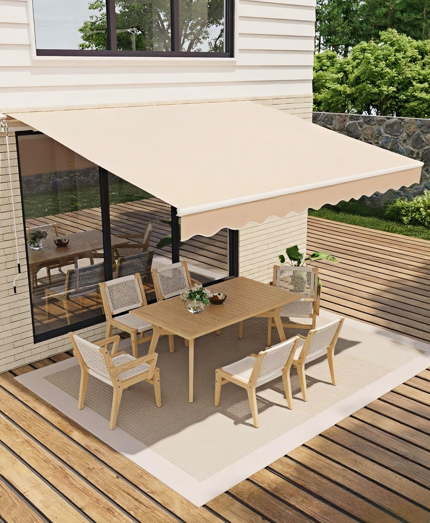 GarveeLife 10'x8' Retractable Awnings for Patio, Manual Patio Awning for Outside with Sturdy Aluminum Frame, Fade and Tear Resistant Fabric,Crank Handle, for Patio, Deck, Garden, Beige
