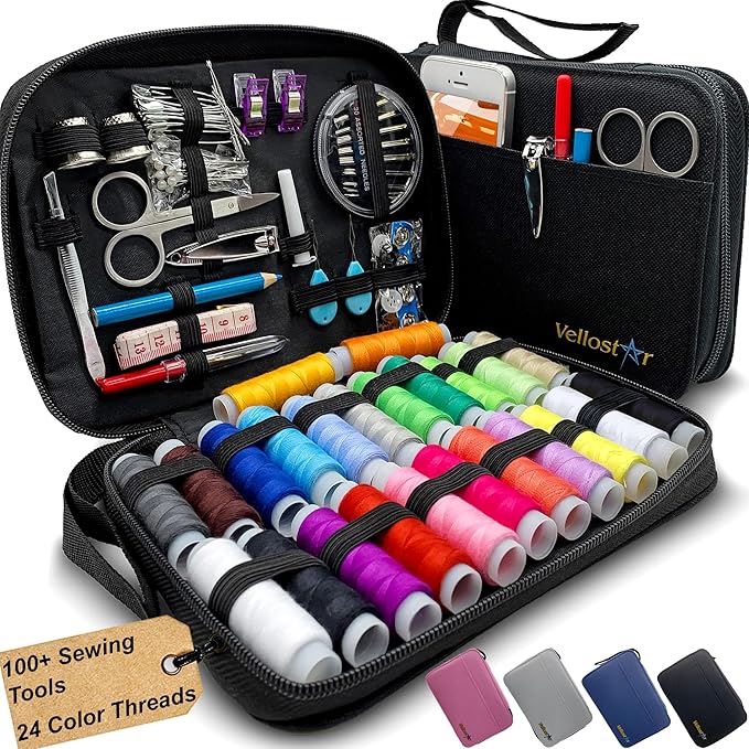 Vellostar Sewing Kit for Adults & Beginners - A Portable Hand Needle and Thread Kit with Premium Sewing Supplies and Acces...
