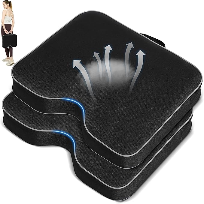 FASTMOMENT 2 Pcs Stadium Seat Cushions - Outdoor Seat Cushions for Bleachers Fashion & Portable Stadium Cushions with Decorative Strips Water-Repellent Stadium Seats for Outdoor Sports Events (Black)