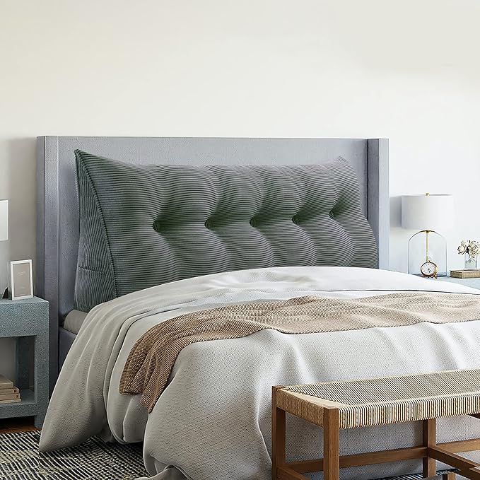 Wedge Headboard Pillow Dorm Room Reading Pillow Back Support for Sitting Up in Bed Bolster Lumbar Cushion Body Positioning Bedrest Corduroy (Dark Gray, Queen (59 * 8 * 20in))