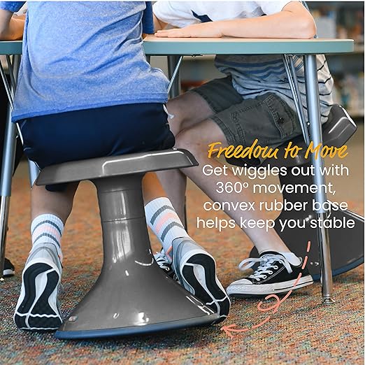 ECR4Kids ACE Active Core Engagement Wobble Stool, 15-Inch Seat Height, Flexible Seating, Grey