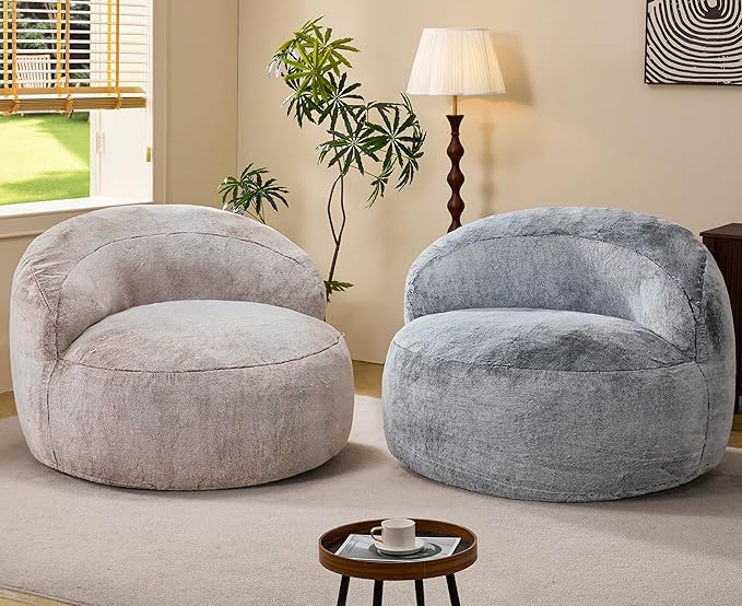 Hobestluk Bean Bag Chair Giant Bean Bag Chairs for Adults Big Bean Bag Chair with Memory Foam Filler Adults Large Beanbag with Faux Fur Cover for Bedroom (Plush Brown,Large)
