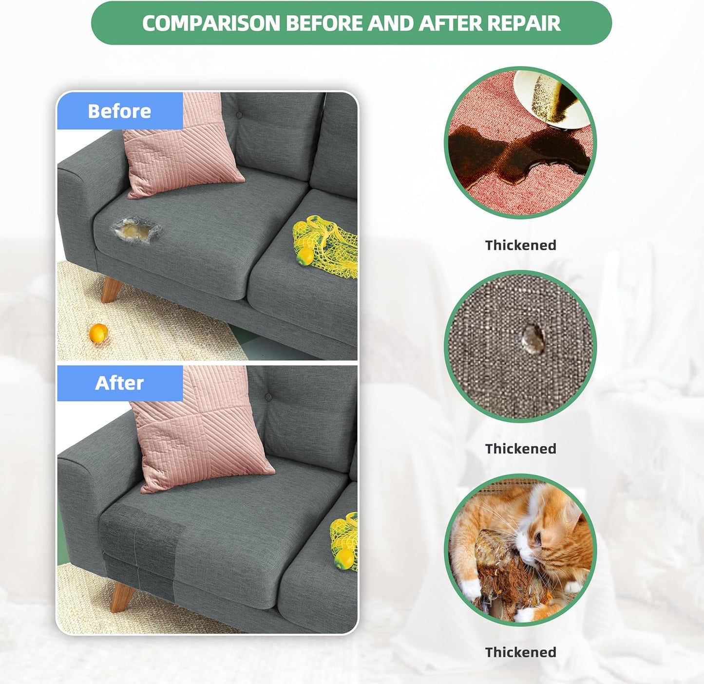 Azobur Coarse Linen Repair Patches, 6 Piece Self-Adhesive Linen Fabric Patches, Multi Color, Can be Used for Linen Sofa Repair and Linen Clothes Repair, Quick Fix Sofa.(Cream-Yellow)