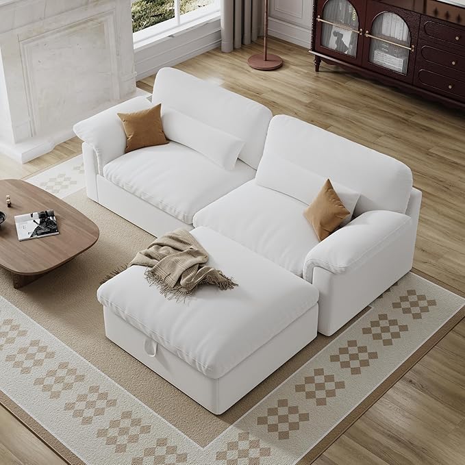 Cloud Sectional Couch, Down Filled Couch, Modular Couches Sofa for Living Room, Minimalist Deep Seat Modern Couches,Sofa Cover Removable,Chenille Fabric (83.46" Loveseat+1 Ottoman)