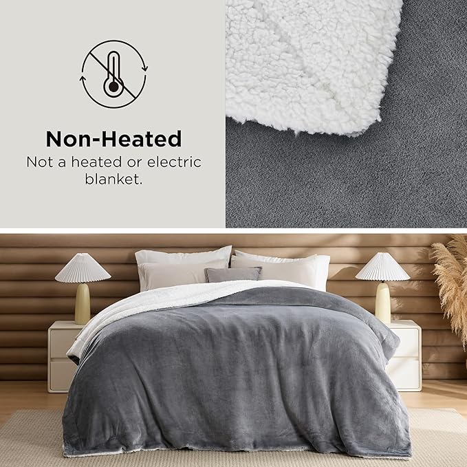 Bedsure GentleSoft Sherpa Fleece Oversized Cal King Blankets for Bed - Thick and Warm Blanket for Winter, Non-Heated, Soft Fuzzy Plush Large Throw for Women and Men, Grey, 112x98 Inches