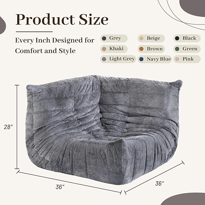 HABUTWAY Bean Bag Chair, Memory Foam Bean Bag Chairs for Adults, Fireside Corner Chair Lazy Floor Corner Sofa for Living Room, Bedroom, Dorm, Office (Grey)
