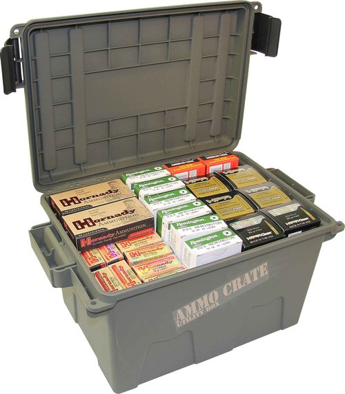 MTM AC5C 5-Can Ammo Crate Mini, Convenient size, Store 650 rounds of 9mm bulk ammo, Stackable & ACR7-18 Ammo Crate Utility Box, Large, Green, Forest Green/Black