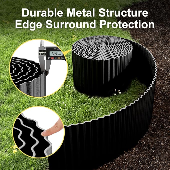 Land Guard Corrugated Garden Edging Border, 6"×50' Landscape Paver Edging, Tall Landscape Edging, Fence for Garden, Flower Bed, Lawn and Landscape Edging (Black)