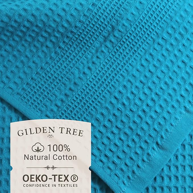 GILDEN TREE Waffle Towel Set Quick Dry Thin | 2 Bath Towels | 2 Hand Towels | 2 Washcloths, Classic Style (Aqua)