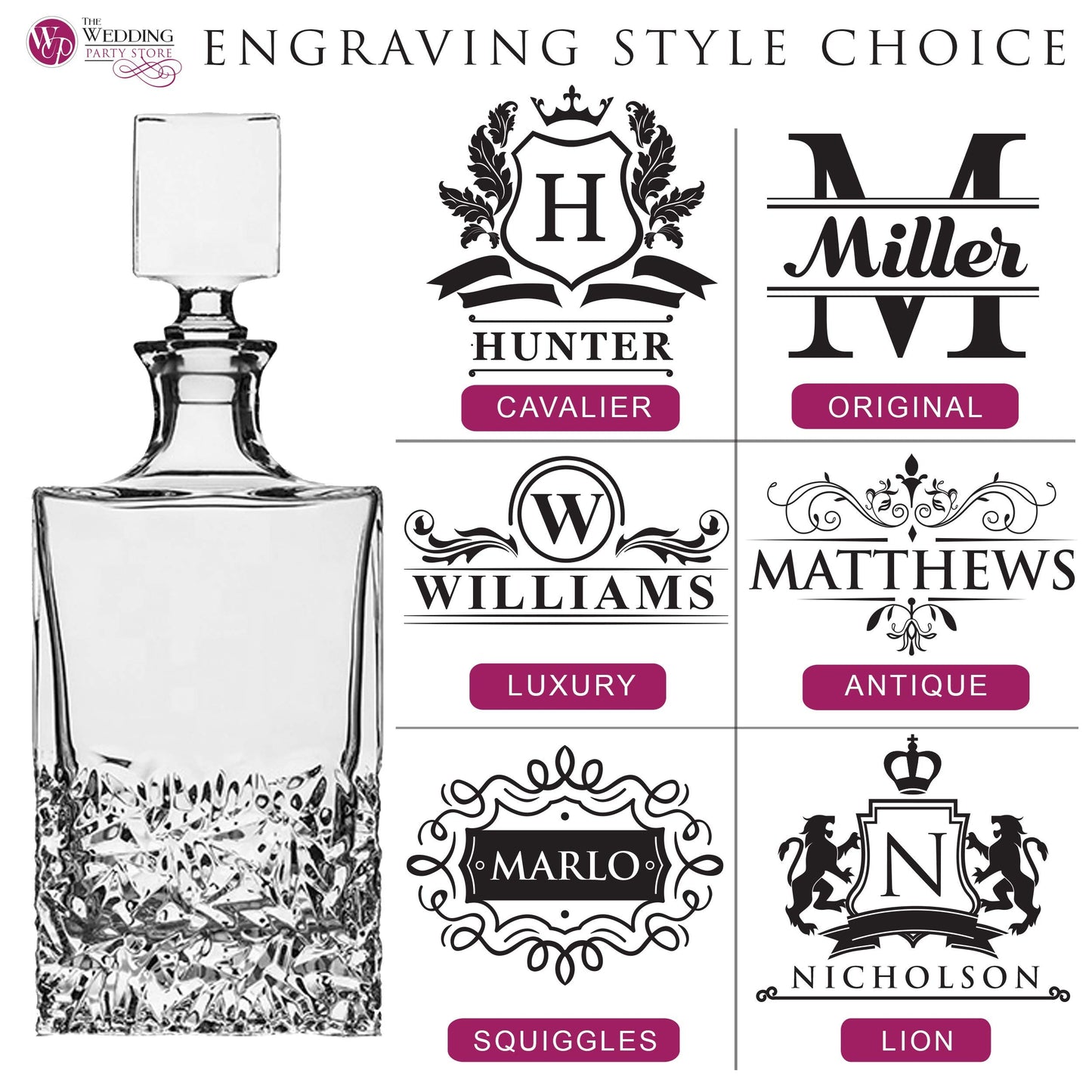 The Wedding Party Store Premium Custom Engraved Decanter - Personalized with Name (Decanter and 2 Glasses)