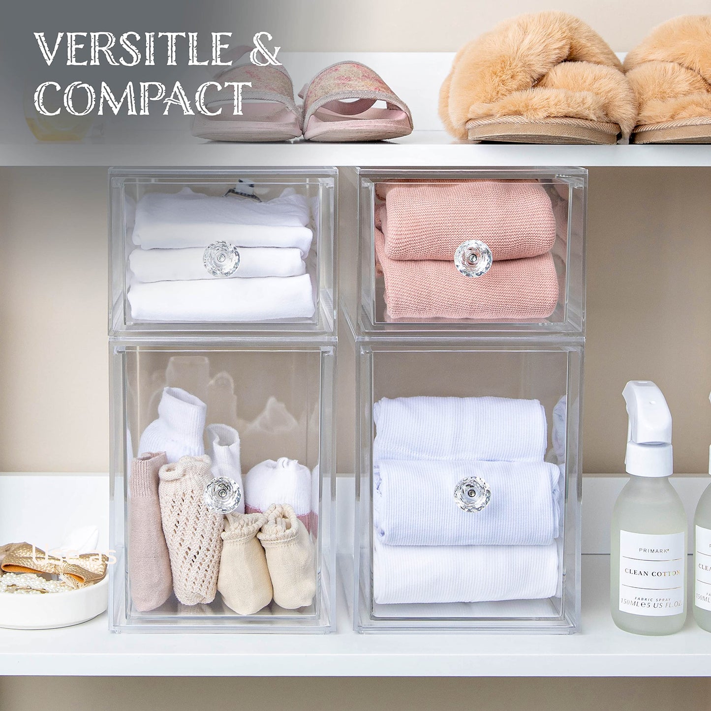 Oizeir Clear Drawer Organizers - Acrylic, Durable, Stackable, Pull-Out Drawer. Great for Medicine, Cosmetics, Makeup and Bathroo