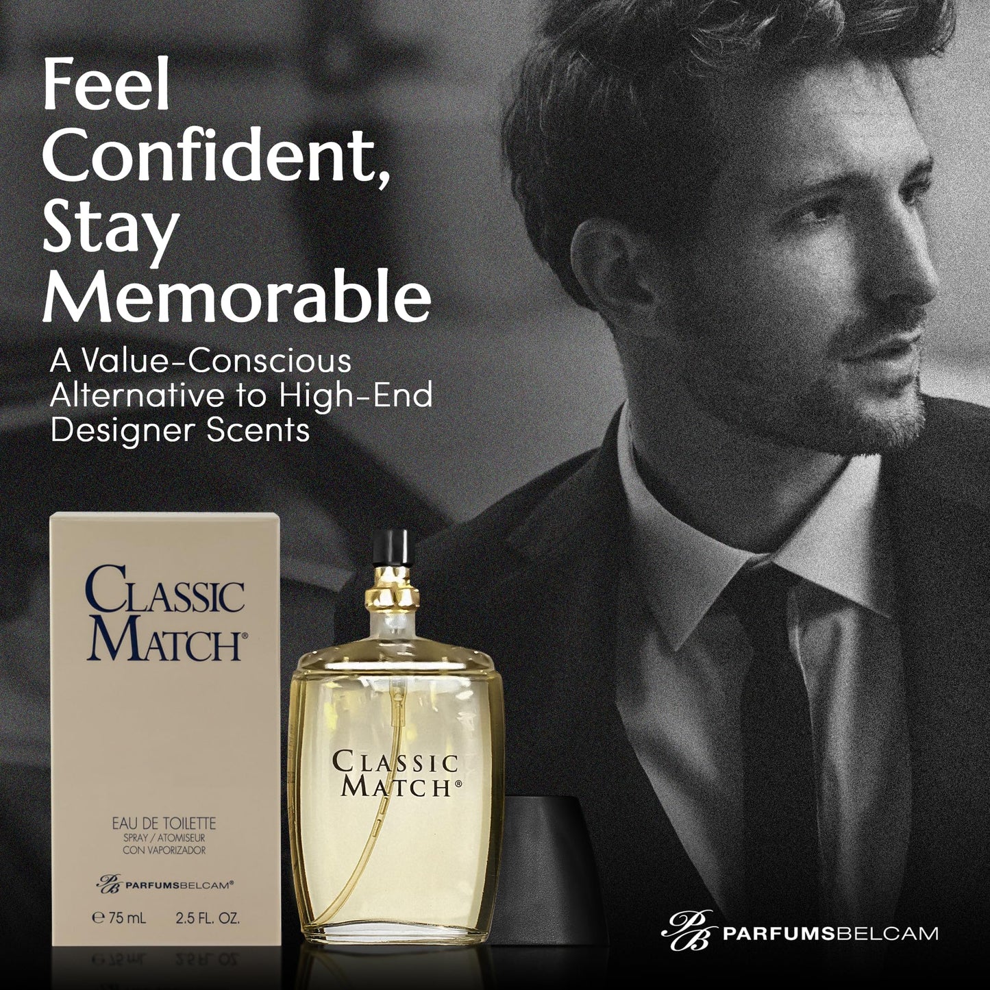 PB ParfumsBelcam Classic Match Eau de Toilette Spray for Men – Warm Oriental Scent with Bergamot, Nutmeg & Musk – Long-Lasting Cologne for Men, Affordable Luxury Signature Fragrance, 2.5 Fl Oz