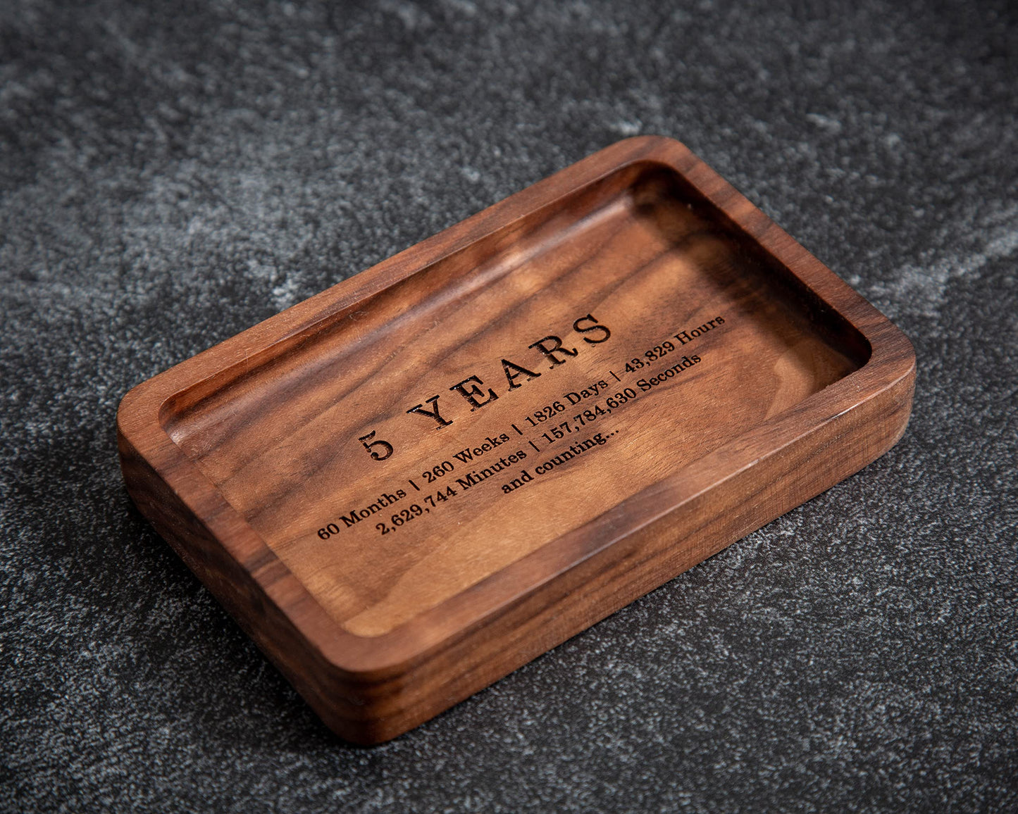 MUUJEE Ring Dish - Engraved Rectangle Wood Tray Small Jewelry Dish 5 Year Wedding Anniv Gifts Ideas (Small - 5.5 x 3.5 inches)