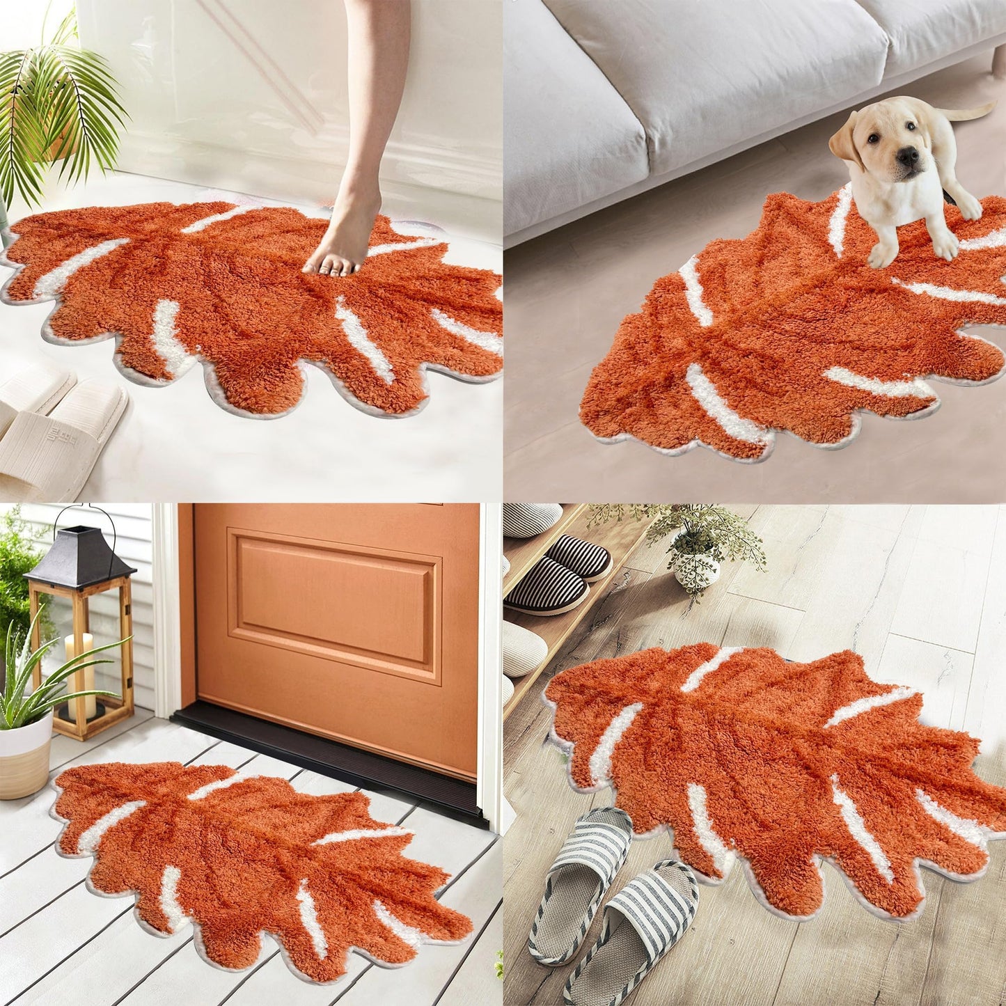 Hexagram Fall Bathroom Rugs, Fall Bathroom Decor, Autumn Maple Leaf Rugs, Farmhouse Decorations for Home, Non-Slip 18x28 Inches