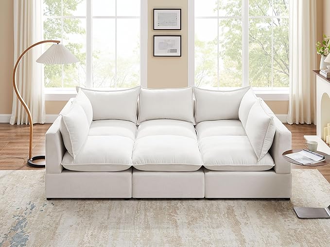 VANOMi Modular Sectional Sofa, Fully Modular Convertible Sleeper Sectional Couch with Reversible Chaise, 6 Seater for Living Room