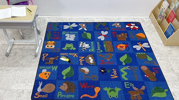 KIDCARPET.COM Animals in The Forest Nylon Area Rug, 6' x 6', Multicolored, Educational Classroom Rug, Kids Learning Play Mat | Area Rug for Bedroom or Playroom