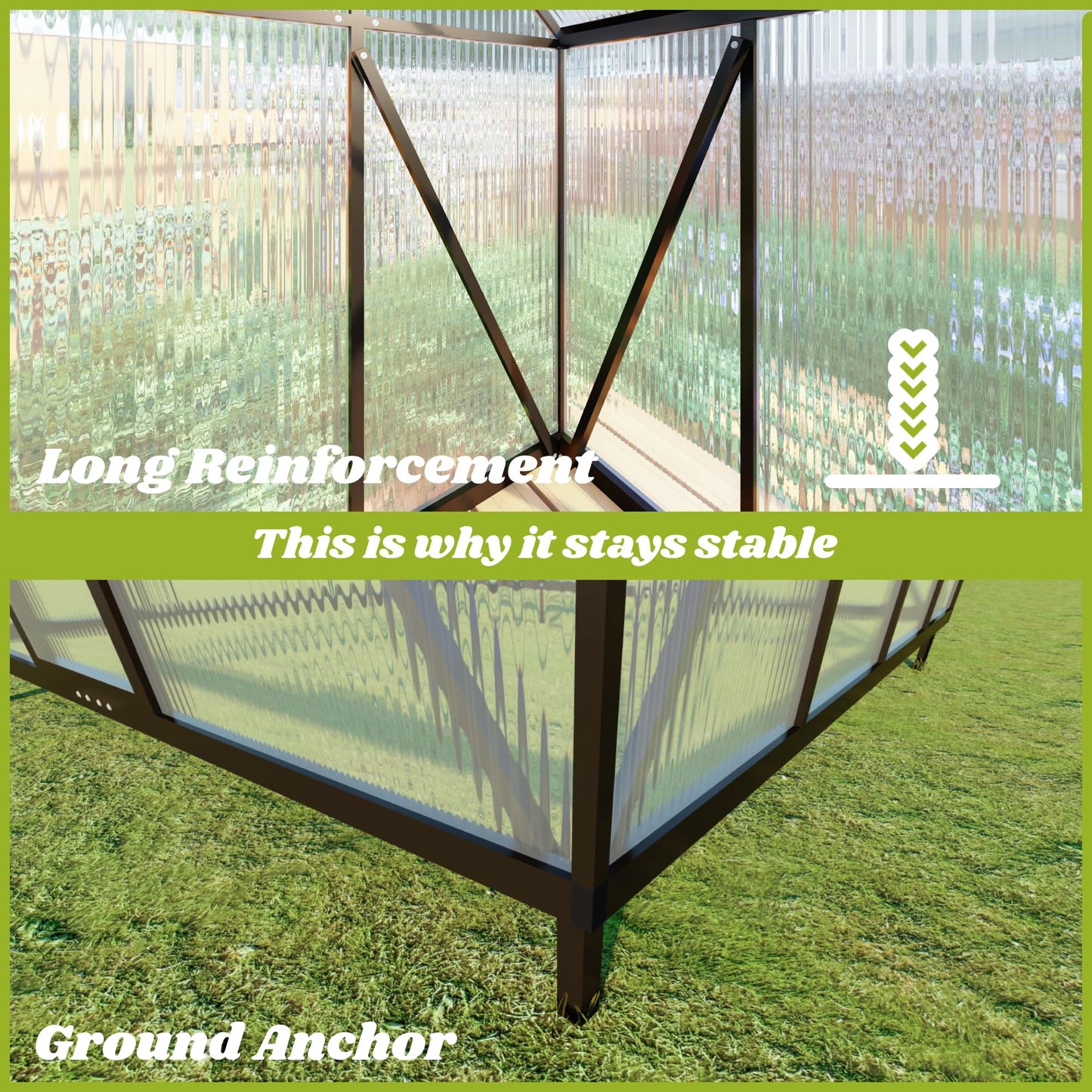Jiliusure 6x6FT Greenhouse for Outdoors, Polycarbonate Greenhouse with Quick Setup Structure and Roof Vent, Aluminum Walk-in Green Houses for Outside Garden Backyard, Charcoal Black