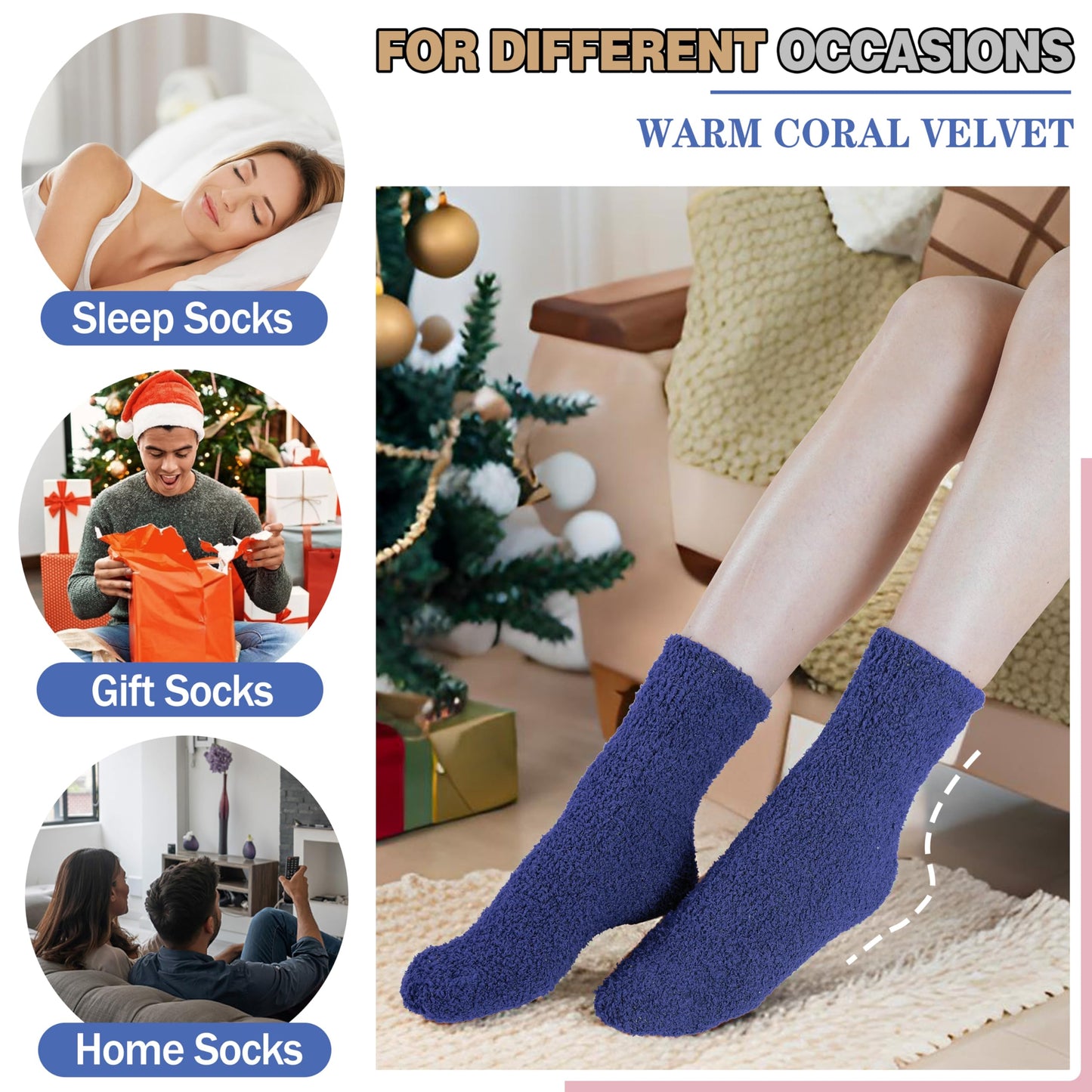 Fuzzy Socks for Women Men Warm Fluffy Winter Cozy Thick Slipper Plush Sleep Comfy Crew Socks Christmas Gifts Stocking Stuffers for Women(Black/Dark Grey/Deep Blue/Grey,M)