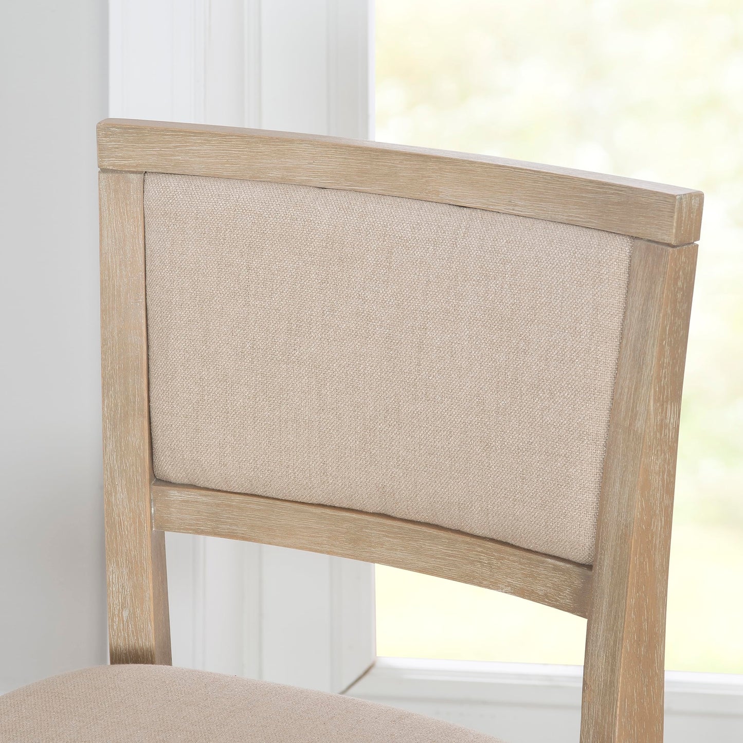 Linon Keira Natural Rustic Wooden Folding Counter Stool with Beige Upholstered Seat and Back
