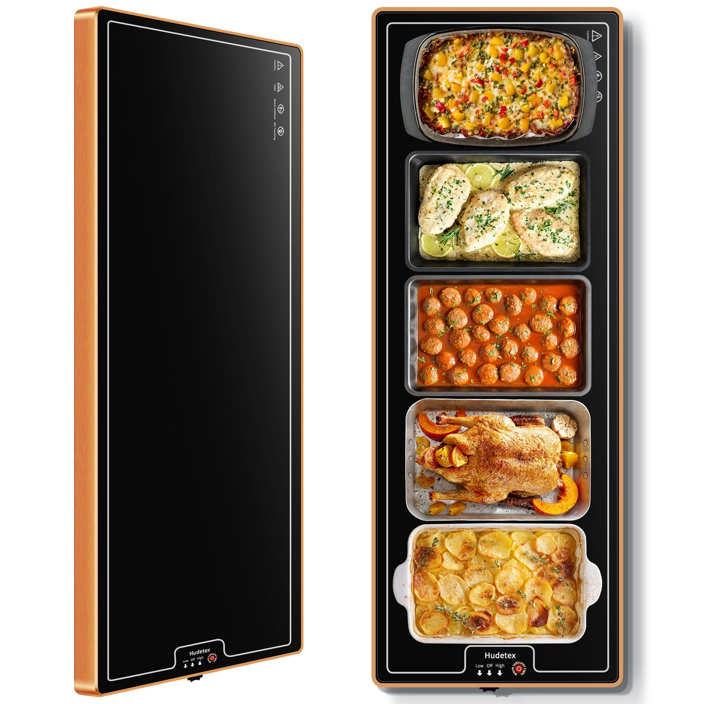Warming Mat for Food (Extra Long 40"x12"), Electric Warming Trays for Buffets Party & Daily Use with Golden Edges, Temperature Adjustable & Full Surface Warm Tempered Glass Food Warmer Mat, Black