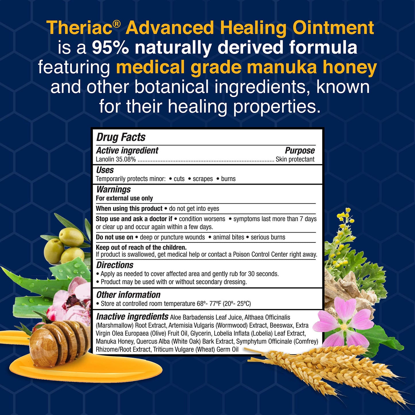 Theriac Advanced Manuka Honey Healing Ointment – Clinically Shown to Heal 50% Faster Than Triple Antibiotic/Ideal for Minor Cuts, Scrapes, and Burns / (0.5 Oz)