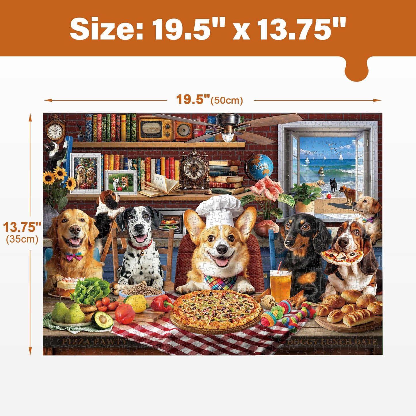 BenBen Puzzles for Adults 500 Pieces, Dogs' Dinner Party, Dog Jigsaw Puzzle with Letters on Back, Funny Animal Puzzle, Challenging Puzzles for Family Game Night, Home Décor