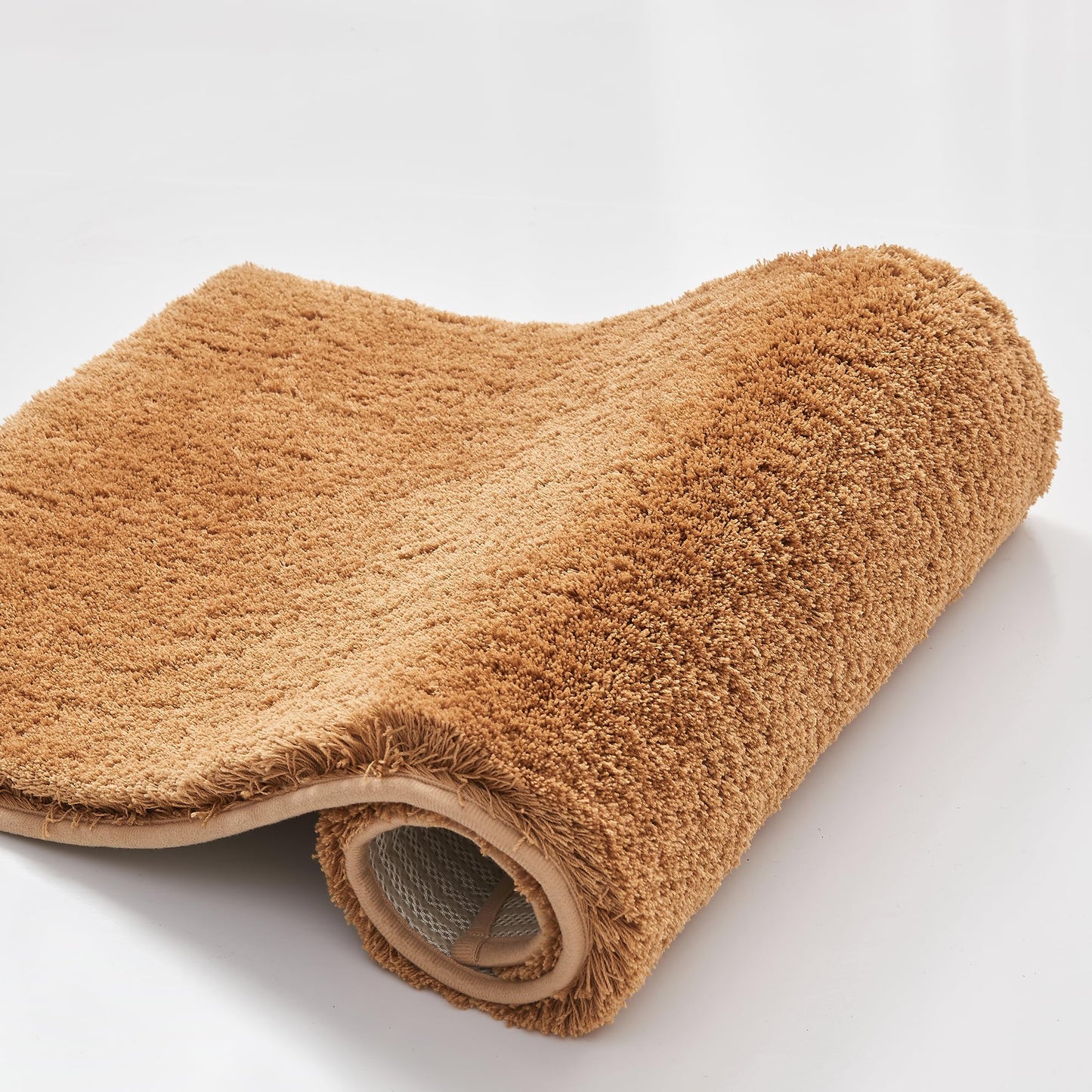 CozeCube Upgraded Shaggy Bath mat for Bathroom Non Slip 15.7" X 23.6", Super Soft Quick Dry Bath Rugs, Fluffy Plush Bathroom Rugs Machine Washable, Light Brown
