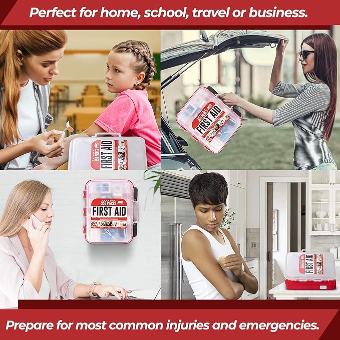 M2 BASICS Professional 350-Piece Emergency First Aid Kit for Home, Business, Car, Vehicle & Office – Organized Dual-Layer Hard Case, Wall-Mountable Medical Supply Organizer, OSHA Workplace Safety