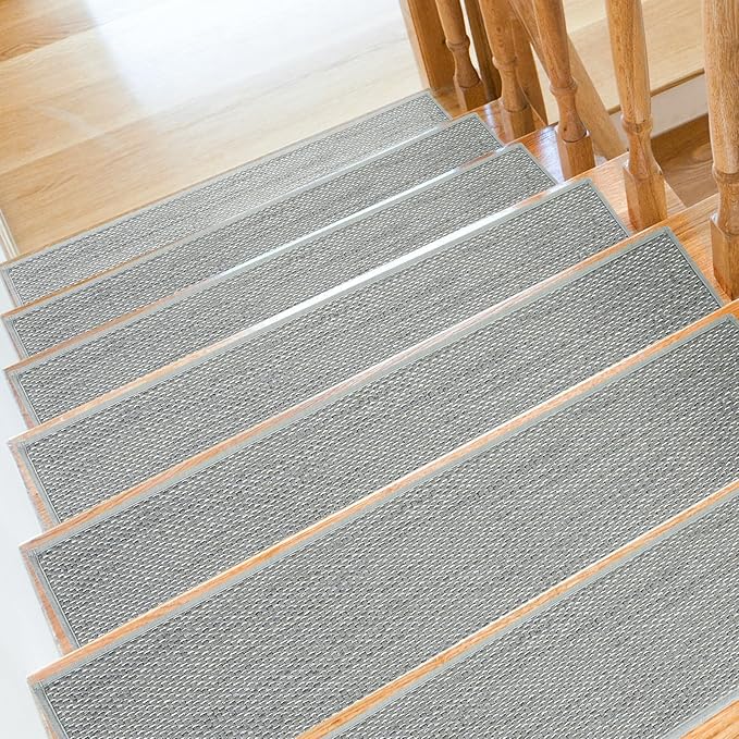 Stair Treads Non Slip for Wooden Steps Indoor 4 Pack 8" X 30" Carpet Stairs Runner for Wood Stairs, Stair Tread Rugs with Reusable Adhesive for Dogs Kids Elders, Machine Washable, Light Grey