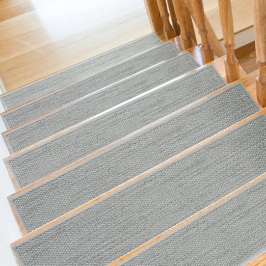 Stair Treads Non Slip for Wooden Steps Indoor 10" x 36" 15 Pack Extra Wide Stair Tread Carpet Stairs Runner, Step Pads with Reusable Adhesive for Dogs Kids Elders, Machine Washable, Light Grey