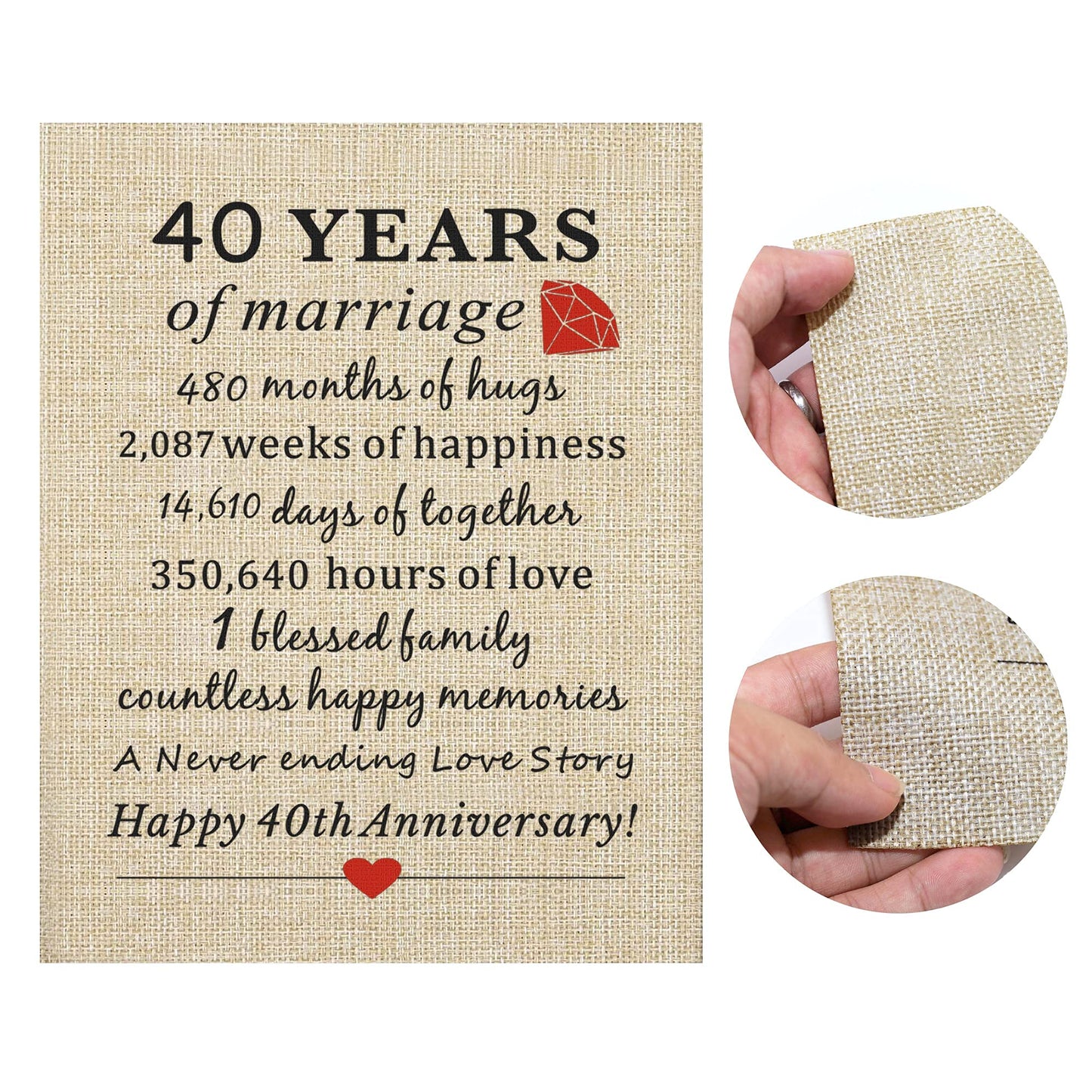 40th Anniversary Burlap Print, 11" X 13", Wedding Marriage Decoration, Anniversary Present for Couples, Gifts for Mom & Dad
