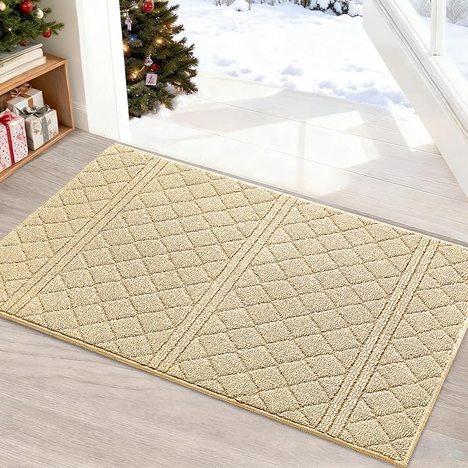 REFETONE Indoor Doormat, Front Back Door Mat 24"x36" Absorbent Rubber Backing Non Slip Door Mats, Low-Profile Resist Dirt Entrance Rugs, Machine Washable Door Rug Inside Floor Mat for Entryway, Golden