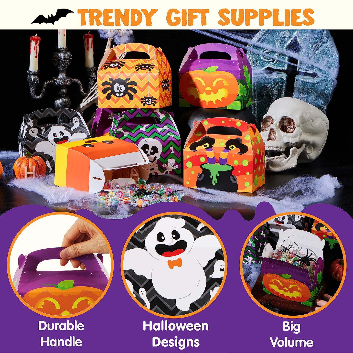JOYIN 24 PCS Halloween Treat Boxes Candy Boxes, House Cardboard Goodie Bags, Cookies Candy Bags for Kids Children Trick or Treat, Holiday Pastries, Cupcakes, Party Favor Supplies, Decoration