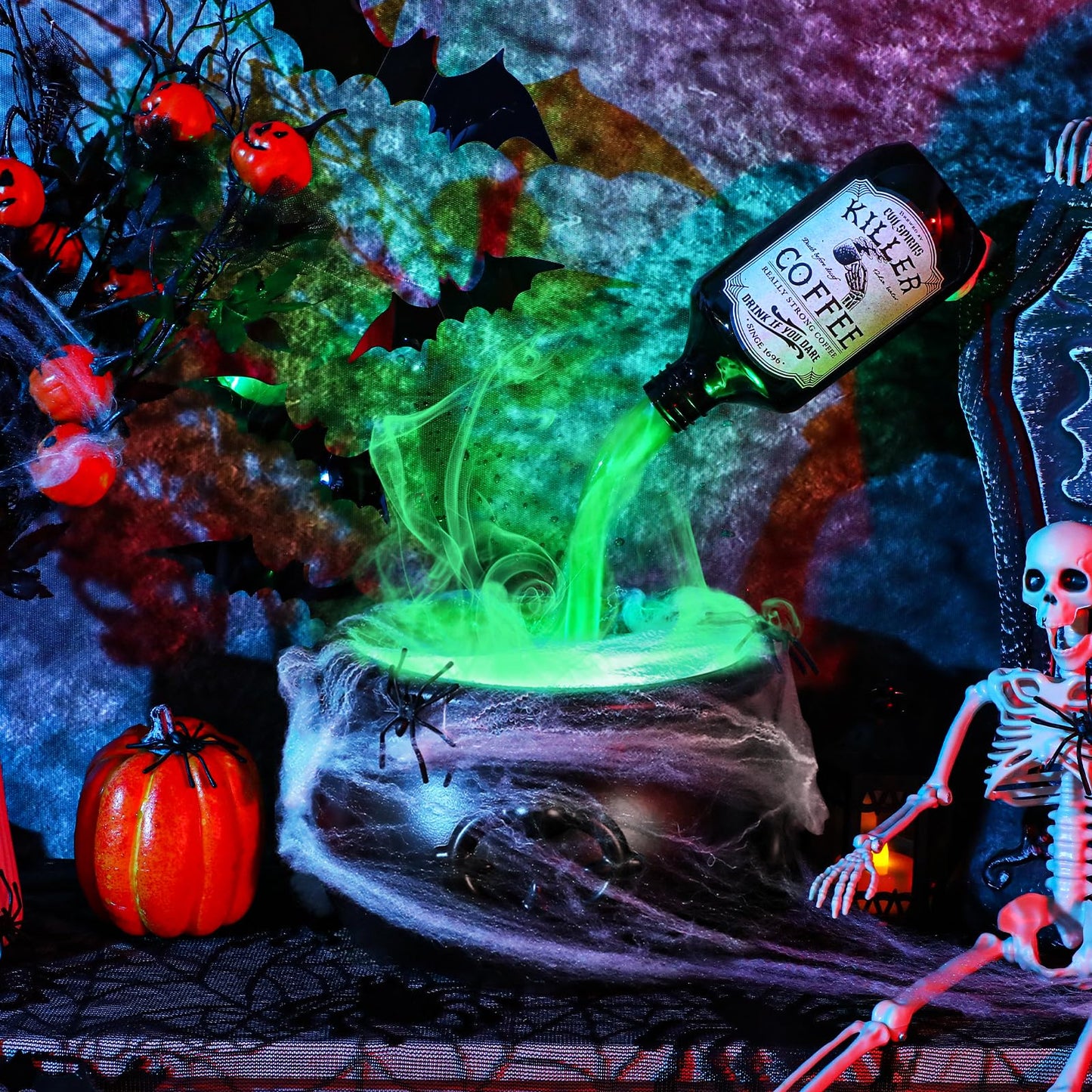 JOICEE Halloween Decorations Indoor, Magic Floating Potion Bottles with Mist Maker Halloween Witches Cauldron DIY Black Floating Potion Bowl set for Halloween Party Decorations Home Mantel Table Decor
