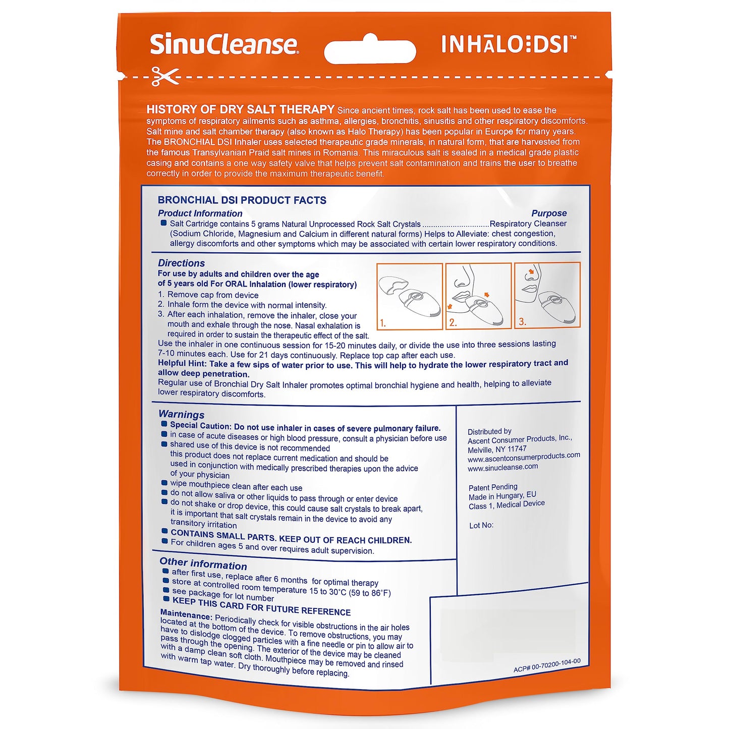 SinuCleanse Inhalo Bronchial Dry Salt Inhaler, 100% All-Natural Salt Crystals Help You Breathe Easier, 1 Portable Respiratory Inhaler
