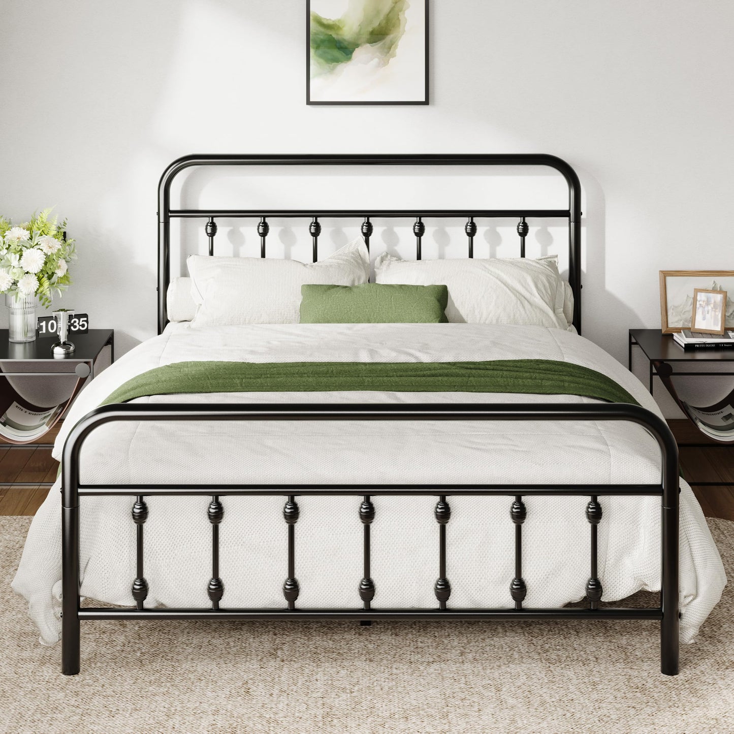 Allewie 14 Inches Queen Size Metal Platform Bed Frame with Victorian Style Iron-Art Headboard/Footboard, Mattress Foundation, Easy Assembly, Under Bed Storage, No Box Spring Required, Black