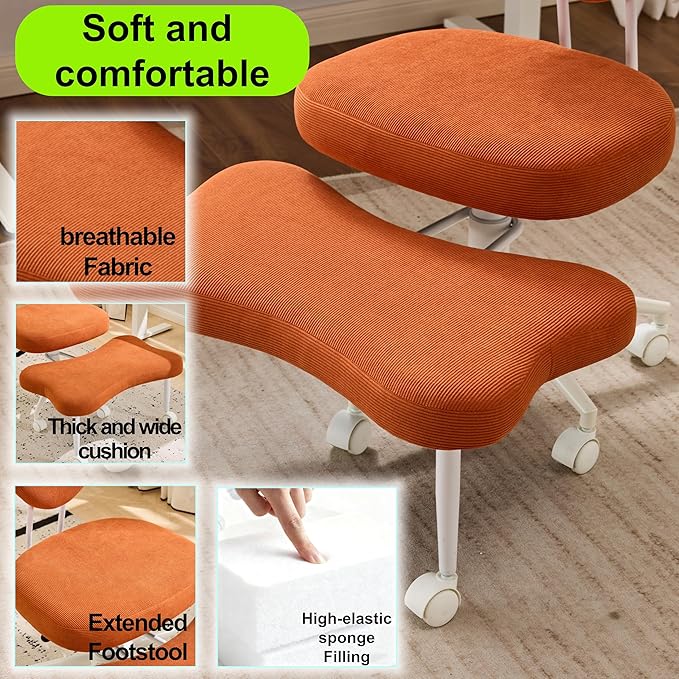 FLEXISPOT Cross Legged Office Chair Armless Kneeling Desk Chairs for Meditation ADHD Yoga Wide Criss Cross Chair with Wheels Vanity Chair for Girls Women Living Room Bedroom Study Small Space, Orange
