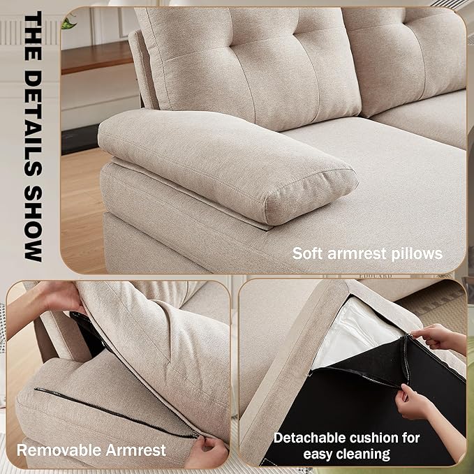 Chireca 111" Sectional Couch for Living Room, Modern Polyester Fibre U Shaped Sofa Couches with Double Chaise, Upholstered 4 Seater Sofa for Living Room, Apartment, Office, Beige