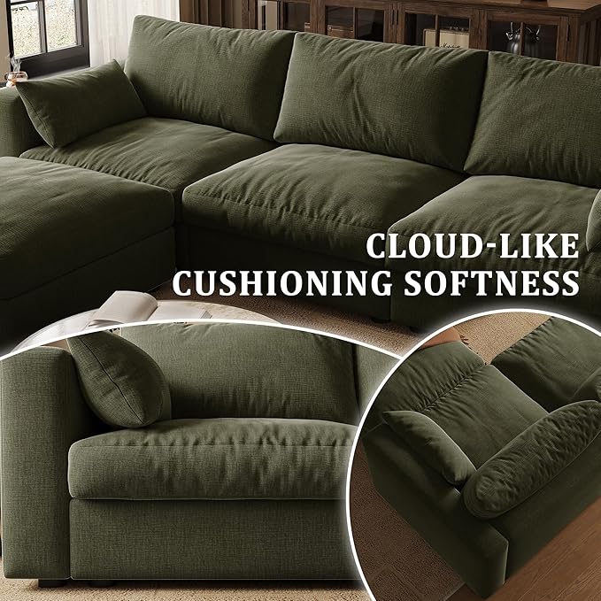 Cloud Modular Sectional Sofa Couch with Storage Ottoman, 99" Oversized Sectional Couches for Living Room, Cloud Modular L-Shaped Sofa with Chaise, 4 Seater, Chenille, Green