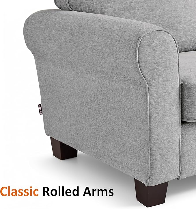 MCombo 67.7" Loveseat Sofa, 2-Seater Small Couch for Small Spaces, Classic Rolled Arm Upholstered Sofa with Solid Wood Legs for Living Room, Removable Cover, Chenille Fabric VE730 (Light Grey)