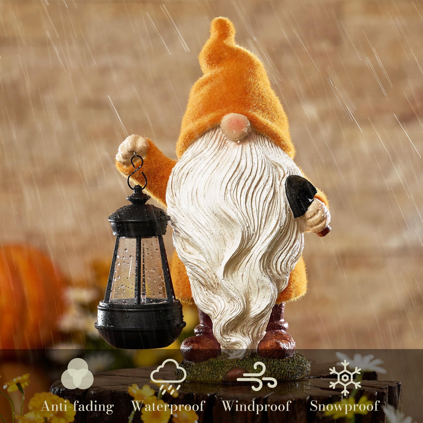 TERESA'S COLLECTIONS Fall Decor, Fall Gnome Decor, Autumn Garden Gnomes Holding Lantern with Solar Lights,Waterproof Resin Fall Decor Outdoor, Fall Gifts Outdoor/Indoor,8"