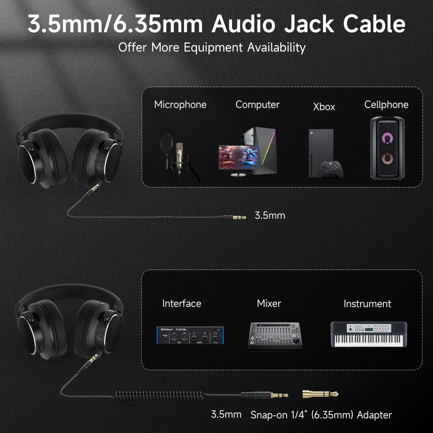 Bluetooth Headphones Over Ear, Bluetooth 5.4, 100H Playtime, Headphones Wireless With Mic, 1/4 To 3.5Mm Wired Audio Jack For Stu