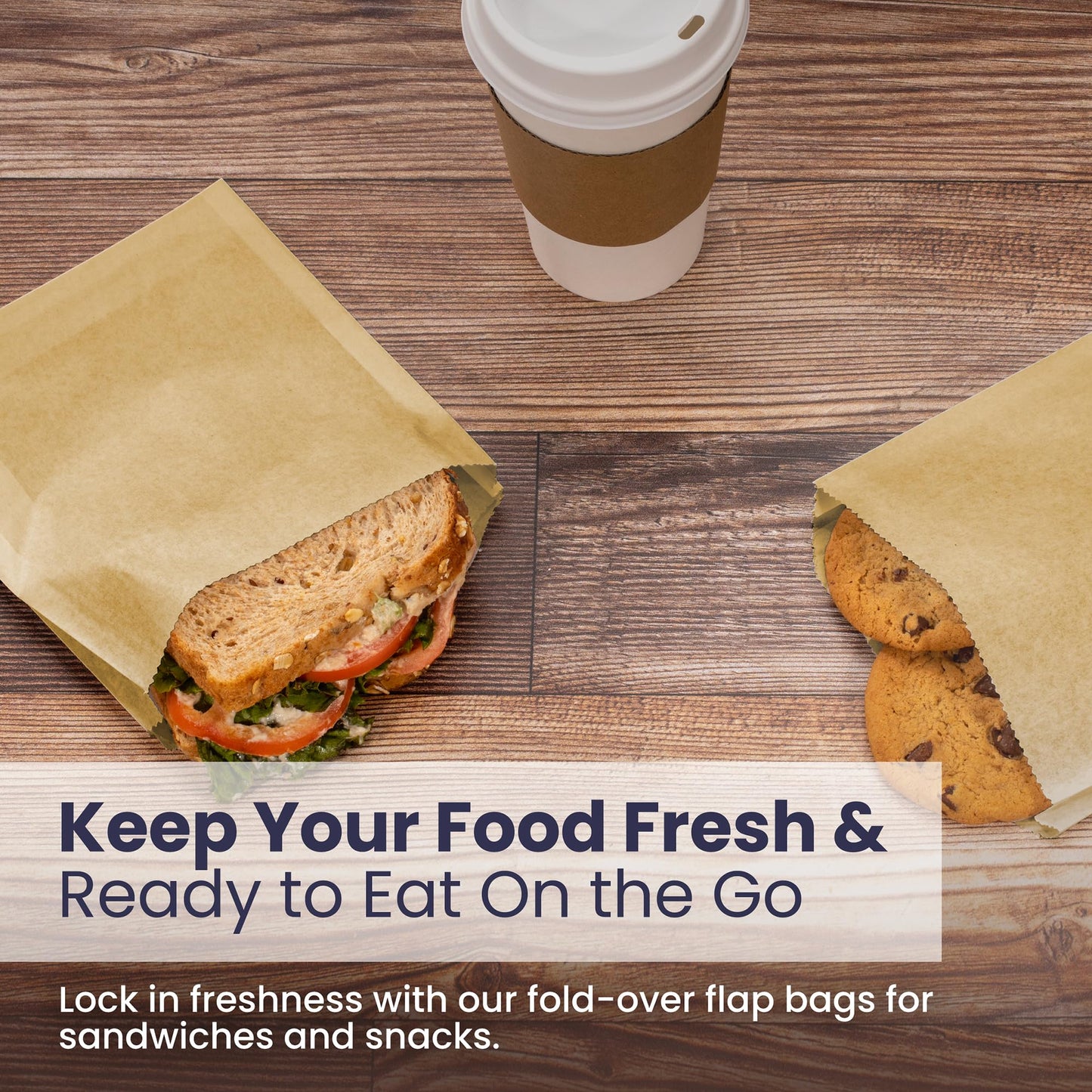 Fit Meal Prep 200 Pack Paper Sandwich Bags 7 x 6”, Greaseproof Snack Bags, Unbleached Pastry Bag, Recyclable Small Brown Paper Bags, Cookie Sleeves, Food Packing for Bakery, Donuts